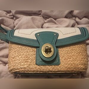 Authentic Coach Vintage Teal and Tan Clutch Straw Clutch! Rare! NWT